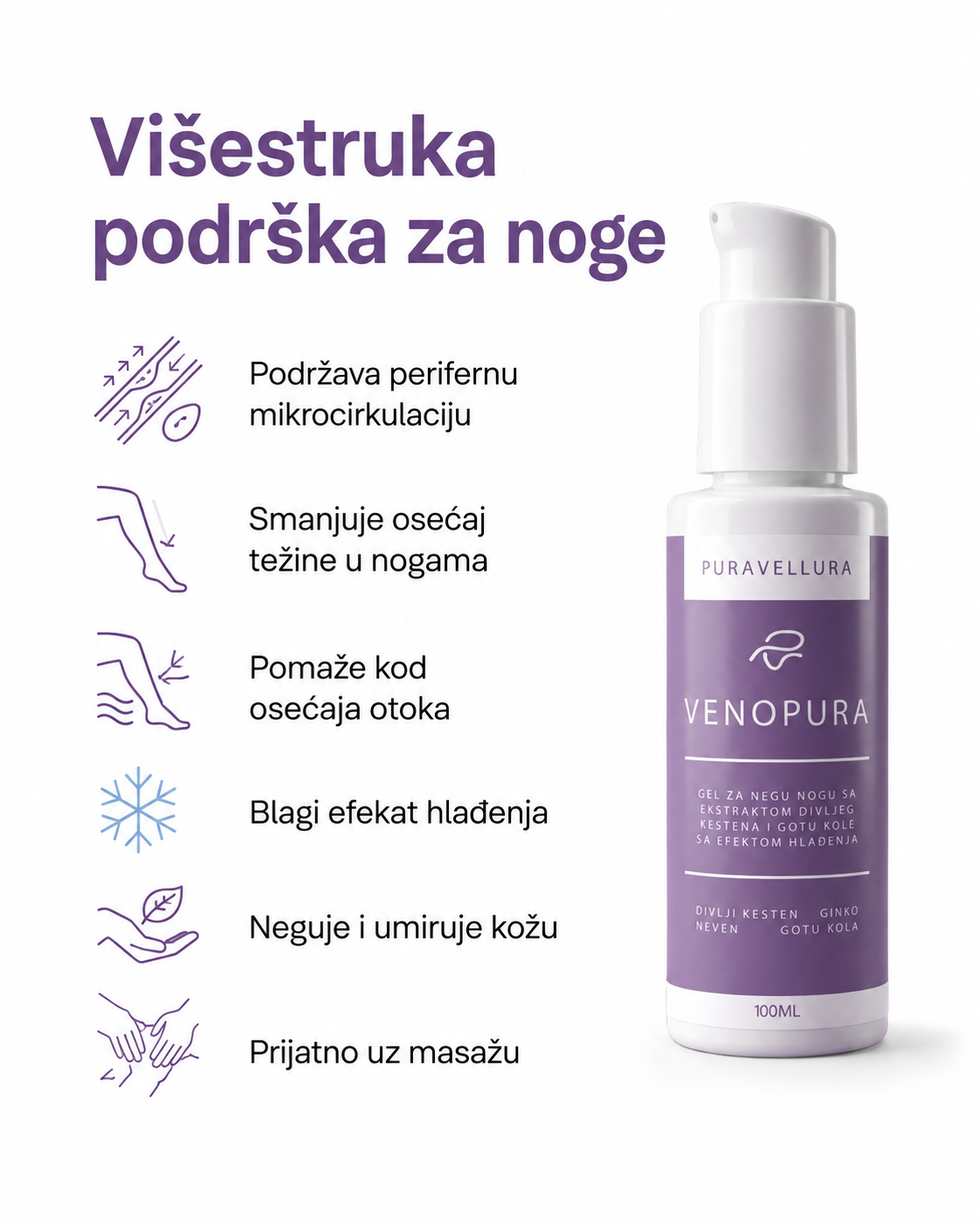 VenoPura - Prirodni gel za vene, teške i otečene noge, 100ml